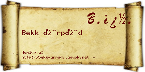 Bekk Árpád névjegykártya